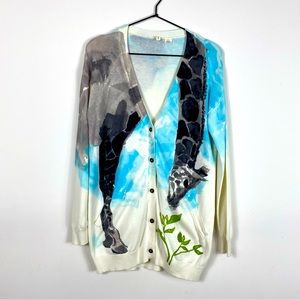 Anthropologie MOTH Art To Wear Tina Watercolor Giraffe Print Cardigan